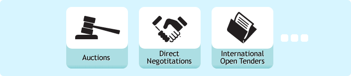 Auctions, Direct Negotiations, International Open Tenders etc.